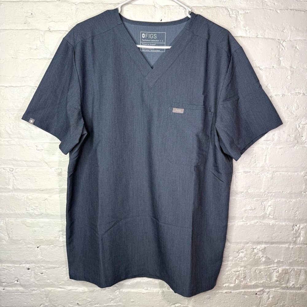 FIGS Scrubs Top Mens Large Leon 3 Pocket Technical Collection Gray‎ Shirt